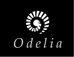 the logo for odelia on a black background